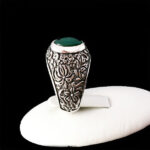 انگشتر نقره مردانه طرح سدره المنتهی با سنگ زمرد الماس تراش - Image 4