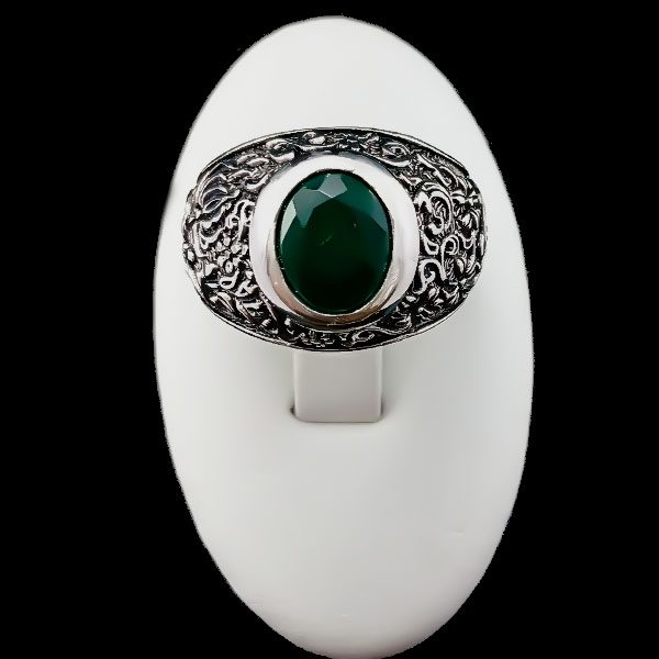 انگشتر نقره مردانه طرح سدره المنتهی با سنگ زمرد الماس تراش - Image 5