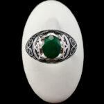 انگشتر نقره مردانه طرح اسلیمی با سنگ زمرد الماس تراش - Image 2