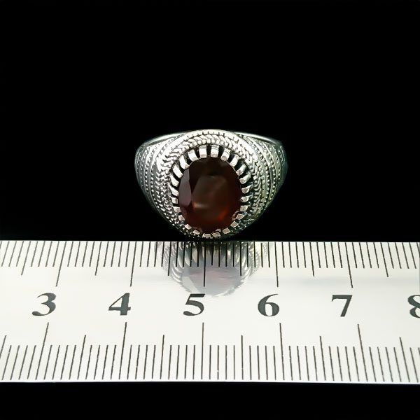 انگشتر نقره مردانه طرح دامون با سنگ گارنت الماس تراش - Image 3