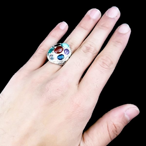 انگشتر نقره مردانه طرح فاخر امید با چند سنگ معدنی اصل - Image 3