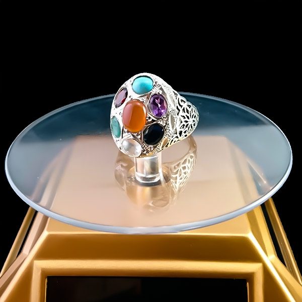 انگشتر نقره مردانه طرح فاخر امید با چند سنگ معدنی اصل - Image 4