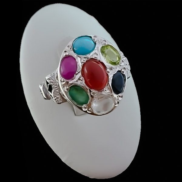 انگشتر چند سنگ مردانه نقره مجلسی