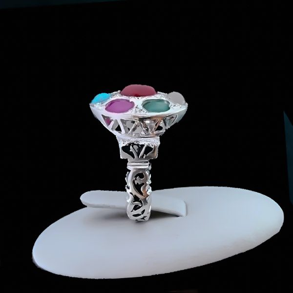 انگشتر نقره مردانه طرح فاخر الوند با چند سنگ معدنی اصل - Image 6