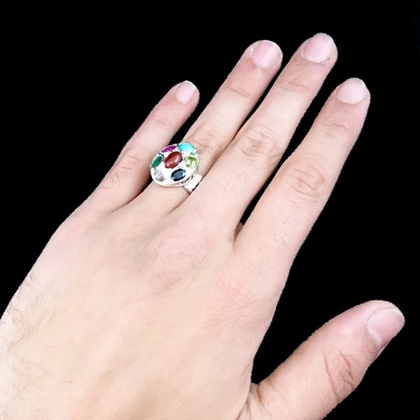 انگشتر نقره مردانه طرح فاخر الوند با چند سنگ معدنی اصل - Image 2