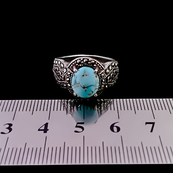 انگشتر نقره مردانه و زنانه طرح آفریده سنگ فیروزه نیشابوری - Image 2