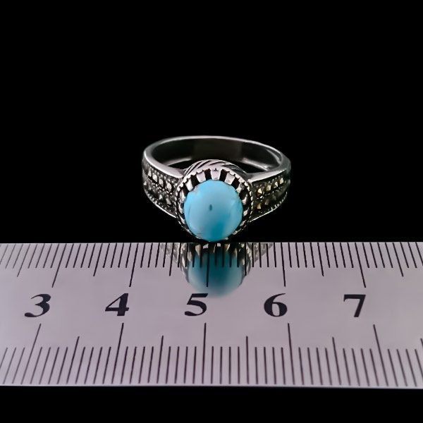 انگشتر نقره مردانه و زنانه طرح آگرین سنگ فیروزه نیشابوری - Image 3