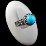 انگشتر نقره مردانه و زنانه طرح آگرین سنگ فیروزه نیشابوری