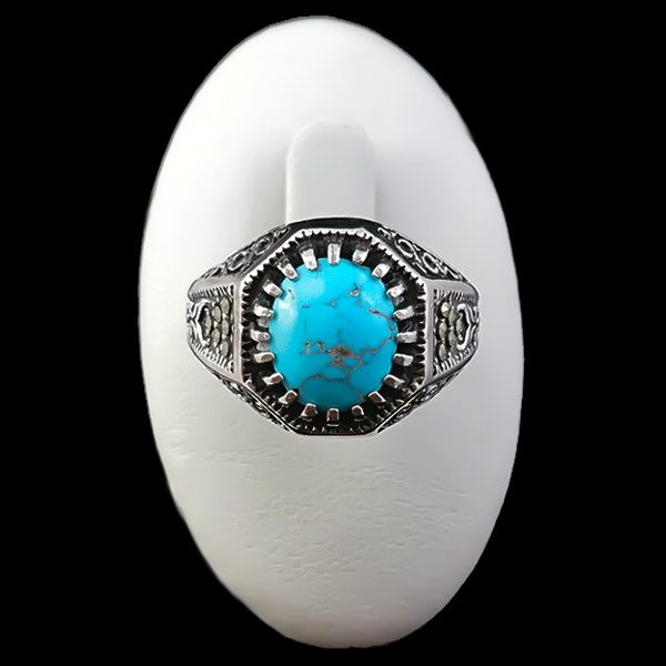 انگشتر نقره مردانه و زنانه طرح آتین سنگ فیروزه نیشابوری - Image 3