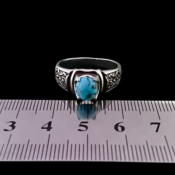 انگشتر نقره مردانه و زنانه طرح آوید ۱ سنگ فیروزه نیشابوری - Image 4