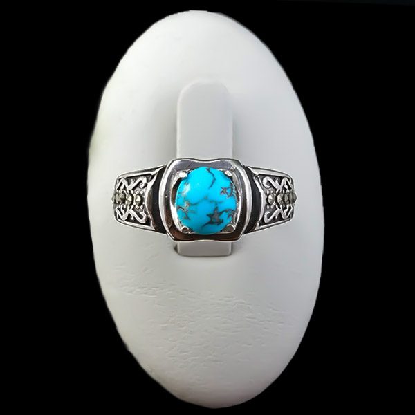 انگشتر نقره مردانه و زنانه طرح آوید ۱ سنگ فیروزه نیشابوری - Image 2