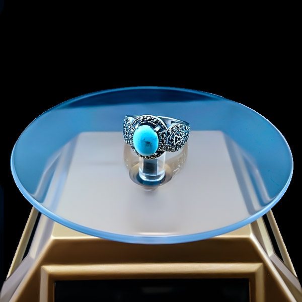 انگشتر نقره مردانه و زنانه طرح آفریده ۲ سنگ فیروزه نیشابوری - Image 3