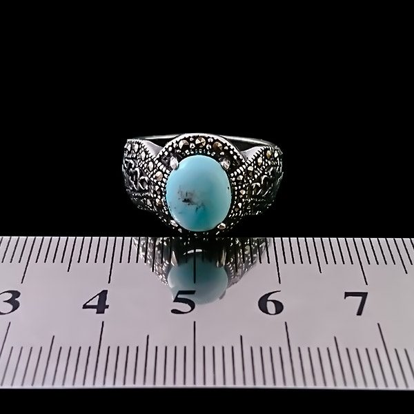 انگشتر نقره مردانه و زنانه طرح آفریده ۲ سنگ فیروزه نیشابوری - Image 4