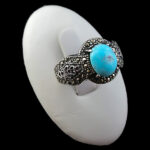 انگشتر نقره مردانه و زنانه طرح آفریده ۲ سنگ فیروزه نیشابوری