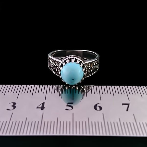 انگشتر نقره مردانه و زنانه طرح آگرین ۲ سنگ فیروزه نیشابوری - Image 2