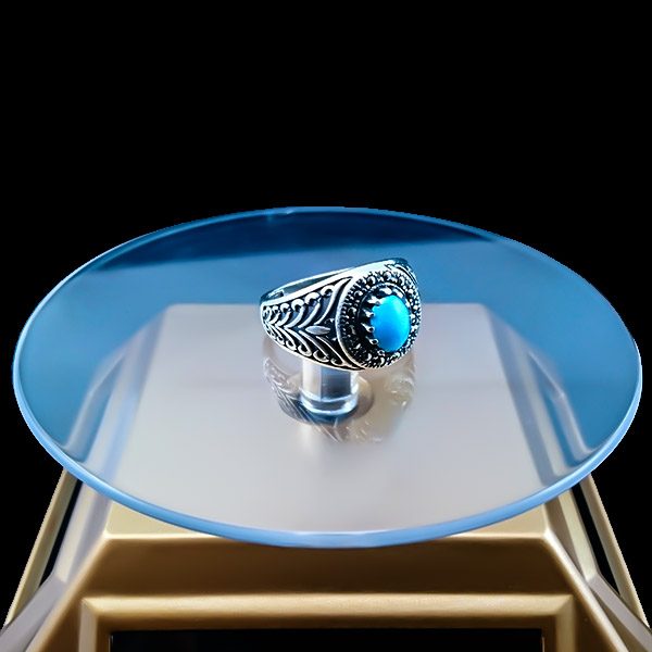 انگشتر نقره مردانه و زنانه طرح احیا با سنگ فیروزه نیشابوری - Image 2