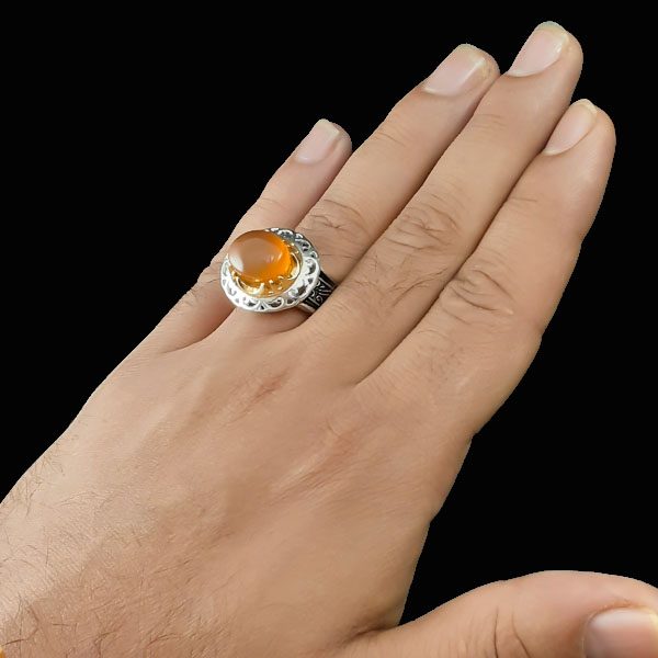 انگشتر نقره مردانه طرح آتین با سنگ عقیق یمنی سرخ - Image 5