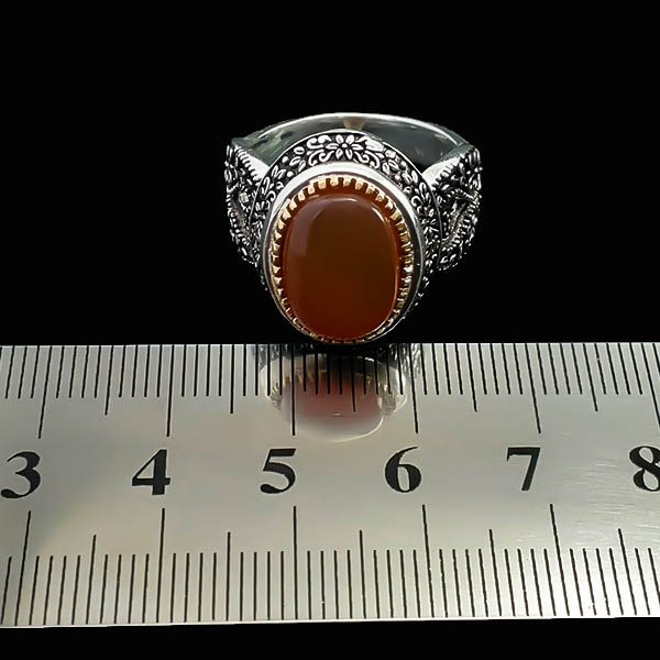 انگشتر نقره مردانه طرح آذرفر با سنگ عقیق یمنی سرخ - Image 3