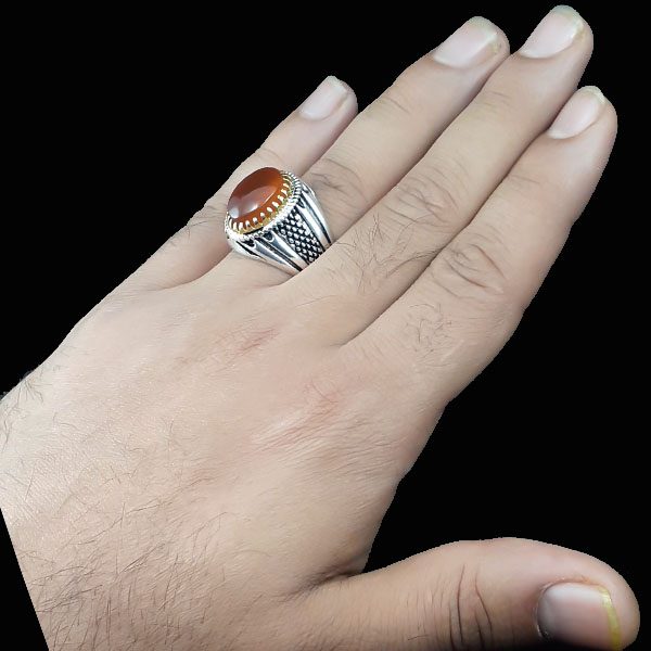 انگشتر نقره مردانه طرح آذرکیوان با سنگ عقیق یمنی سرخ - Image 4