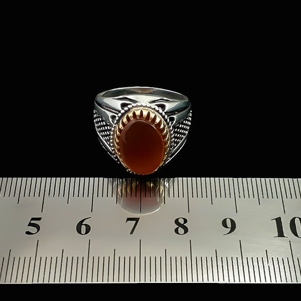 انگشتر نقره مردانه طرح آذرکیوان با سنگ عقیق یمنی سرخ - Image 5