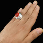 انگشتر نقره مردانه دست ساز طرح آراد با سنگ عقیق یمنی سرخ و آیینه کاری - Image 5