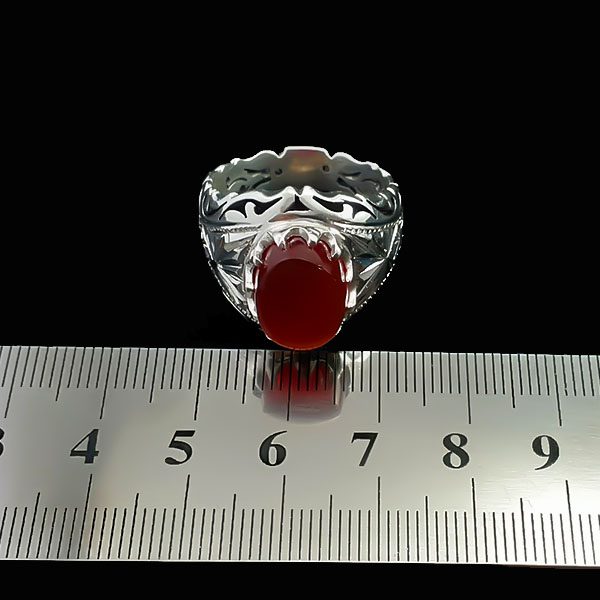انگشتر نقره مردانه دست ساز طرح آراد با سنگ عقیق یمنی سرخ و آیینه کاری - Image 6