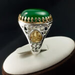 انگشتر نقره مردانه طرح ضریح با سنگ عقیق سبز - Image 5