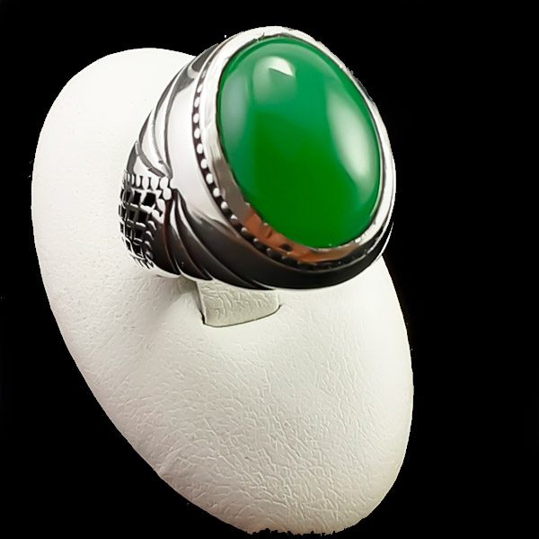 انگشتر عقیق سبز مردانه نقره مجلسی