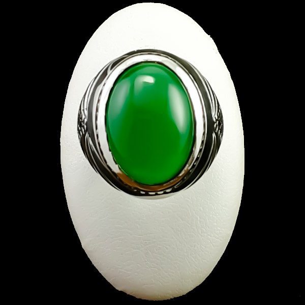 انگشتر نقره مردانه طرح پادرا با سنگ عقیق سبز - Image 2