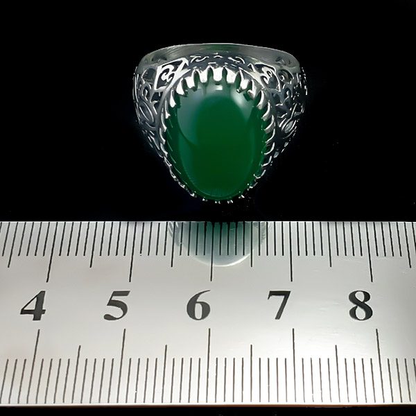 انگشتر نقره مردانه طرح فانتزی یا علی با سنگ عقیق سبز اصلی - Image 3
