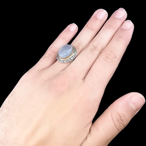 انگشتر نقره مردانه طرح دورطلایی راتینا با سنگ عقیق کبود یمنی - Image 4