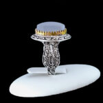 انگشتر نقره مردانه طرح دورطلایی راتینا با سنگ عقیق کبود یمنی - Image 5