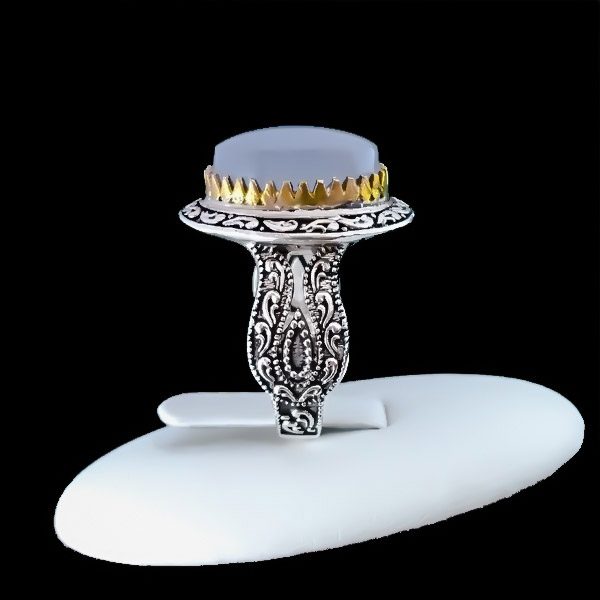 انگشتر نقره مردانه طرح دورطلایی راتینا با سنگ عقیق کبود یمنی - Image 5