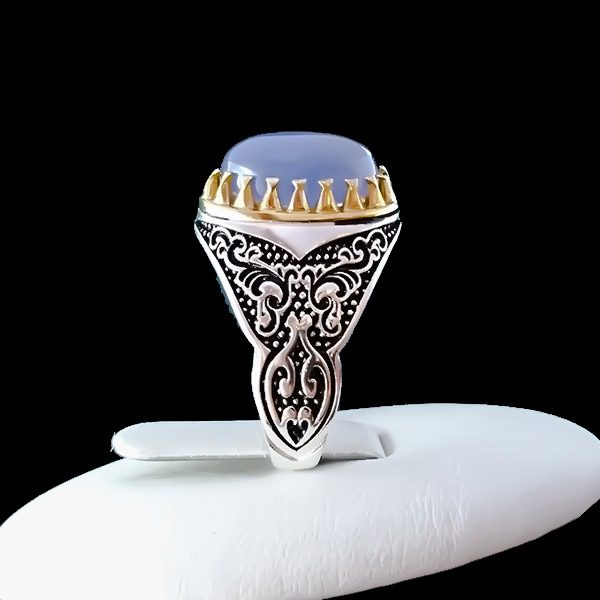 انگشتر نقره مردانه طرح آرمان با سنگ عقیق کبود یمنی - Image 6