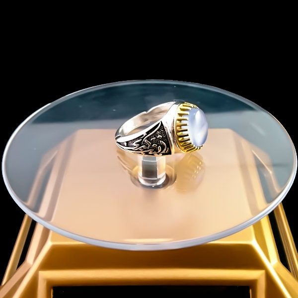 انگشتر نقره مردانه طرح یا زینب کبری با سنگ عقیق کبود یمنی - Image 3