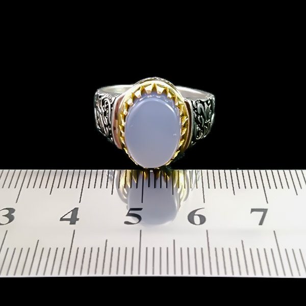 انگشتر نقره مردانه طرح یا محمد (ص) با سنگ عقیق کبود یمنی - Image 4