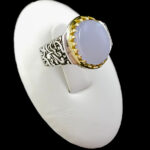 انگشتر نقره مردانه طرح یا محمد (ص) با سنگ عقیق کبود یمنی