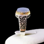 انگشتر نقره مردانه طرح یا محمد (ص) با سنگ عقیق کبود یمنی - Image 6