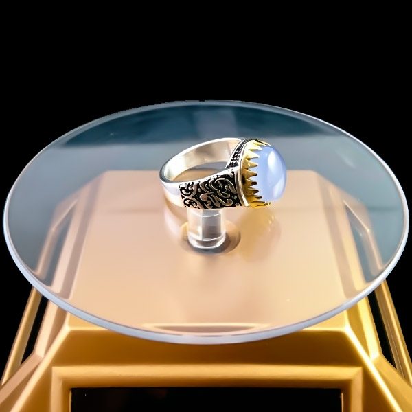 انگشتر نقره مردانه طرح یا محمد (ص) با سنگ عقیق کبود یمنی - Image 3