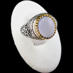 انگشتر نقره مردانه طرح فانتزی یا عباس (ع) با سنگ عقیق کبود یمنی