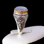 انگشتر نقره مردانه طرح فانتزی یا عباس (ع) با سنگ عقیق کبود یمنی - Image 2