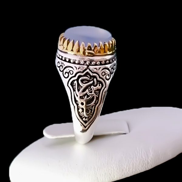 انگشتر نقره مردانه طرح فانتزی یا عباس (ع) با سنگ عقیق کبود یمنی - Image 2