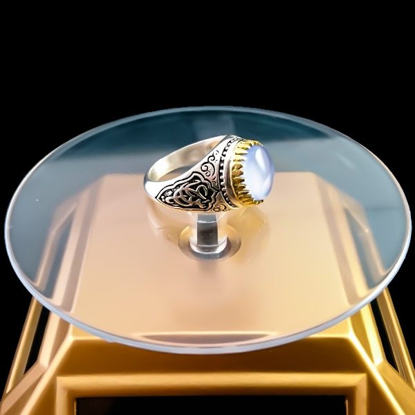 انگشتر نقره مردانه طرح فانتزی یا عباس (ع) با سنگ عقیق کبود یمنی - Image 4