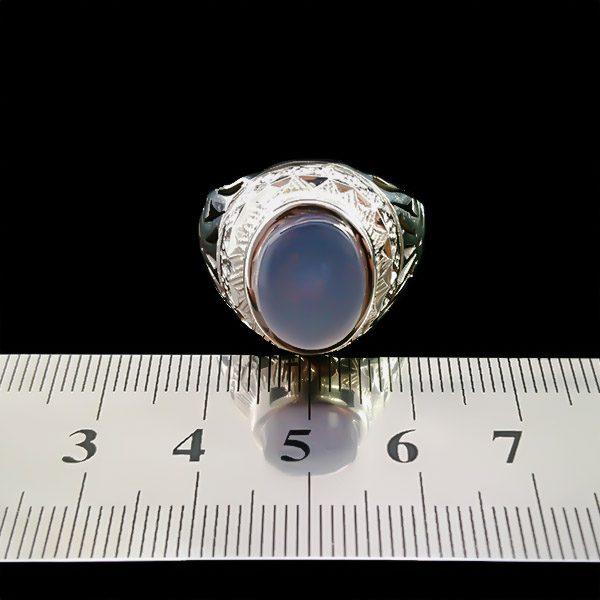 انگشتر نقره مردانه دست ساز طرح آرمین با سنگ عقیق کبود یمنی - Image 2