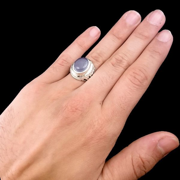 انگشتر نقره مردانه دست ساز طرح آرمین با سنگ عقیق کبود یمنی - Image 3