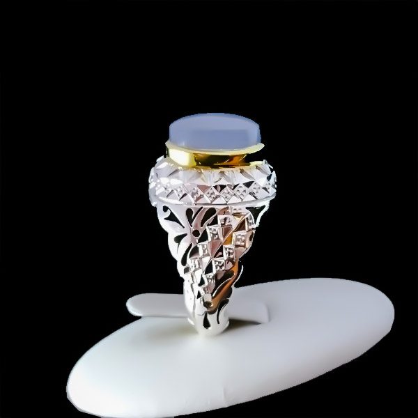 انگشتر نقره مردانه دست ساز طرح دور طلایی آزادمهر با سنگ عقیق کبود یمنی - Image 5