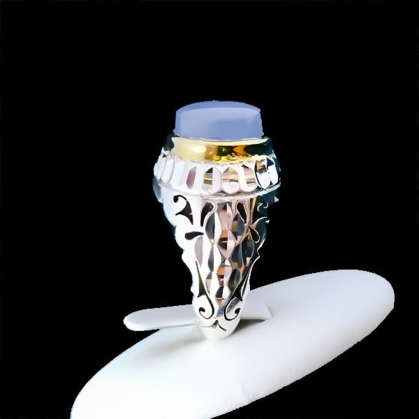 انگشتر نقره مردانه دست ساز فاخر طرح دور طلایی آژمان با سنگ عقیق کبود یمنی - Image 4