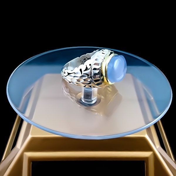 انگشتر نقره مردانه دست ساز فاخر طرح دور طلایی آژمان با سنگ عقیق کبود یمنی - Image 5