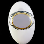 انگشتر نقره مردانه دست ساز فاخر طرح دور طلایی آژمان با سنگ عقیق کبود یمنی - Image 2