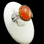 انگشتر نقره مردانه طرح دور طلایی باربد با سنگ عقیق یمنی سرخ